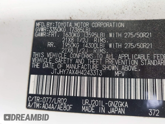 2017 Lexus LX 570 z VIN JTJHY7AX4H4243313, wystawiony jako IAAI lot #41738205 z przebiegiem 88 773 mil mil oraz . Historia ofert i sprzedaży dostępna na DreamBid. Obrazek 9.