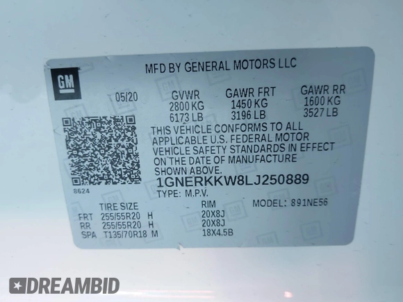 2020 Chevrolet Traverse Premier with VIN 1GNERKKW8LJ250889, listed as a IAAI auction lot 41664974 with 38,955 mi miles and . Bid and sale history available at DreamBid. Image 9.