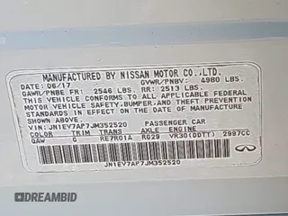 2018 Infiniti Q50 Luxe with VIN JN1EV7AP7JM352520, listed as a IAAI auction lot 42427317 with 73,717 mi miles and . Bid and sale history available at DreamBid. Image 9.