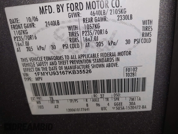 2007 Ford Escape XLT with VIN 1FMYU93167KB35526, listed as a IAAI auction lot 41364037 with 145,594 mi miles. Bid and sale history available at carsss.com. Image 9.