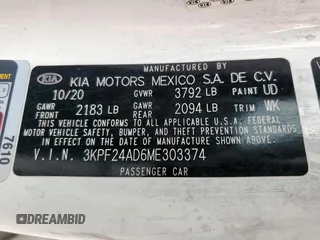 2021 Kia Forte LXS with VIN 3KPF24AD6ME303374, listed as a Copart auction lot 57673425 with 41,694 mi miles and Salvage title. Bid and sale history available at DreamBid. Image 12.