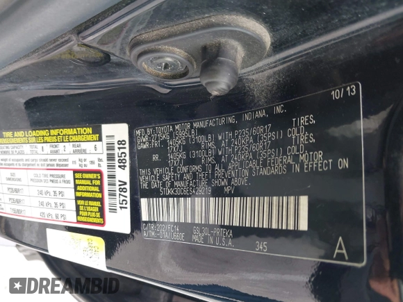 2014 Toyota Sienna LE AAS с VIN 5TDKK3DC6ES429219, выставлен на аукционе IAAI как лот 42787740 с пробегом 171 629 миль миль и . История ставок и продаж доступна на DreamBid. Изображение 9.