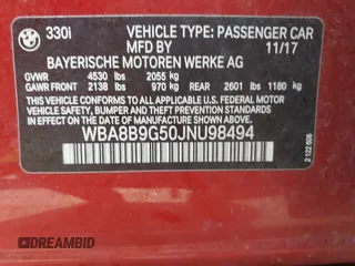 2018 BMW 3 Series 330i with VIN WBA8B9G50JNU98494, listed as a IAAI auction lot 42340433 with 116,898 mi miles and . Bid and sale history available at DreamBid. Image 9.