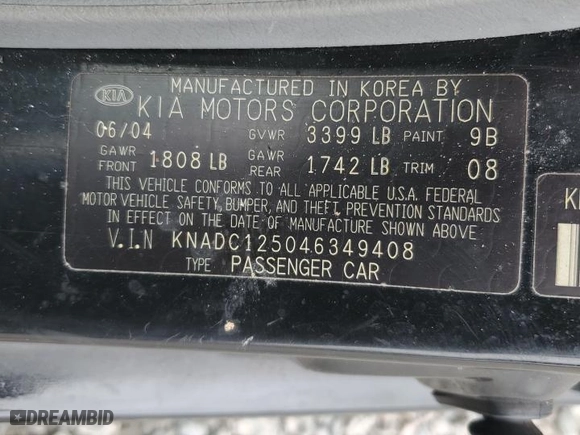 2004 Kia Rio with VIN KNADC125046349408, listed as a Copart auction lot 79868034 with 97,450 mi miles and Clean Title. Bid and sale history available at carsss.com. Image 12.