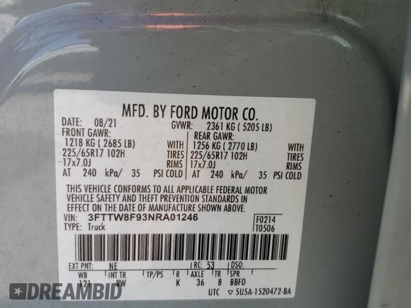 2022 Ford Maverick XL z VIN 3FTTW8F93NRA01246, wystawiony jako Copart lot #50098685 z przebiegiem 58 884 mil mil oraz Nie do naprawy. Historia ofert i sprzedaży dostępna na DreamBid. Obrazek 12.