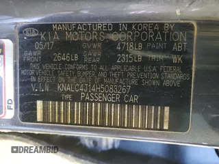 2017 Kia Cadenza Premium with VIN KNALC4J14H5083267, listed as a Copart auction lot 78030244 with 0 mi miles and Salvage Title. Bid and sale history available at carsss.com. Image 12.