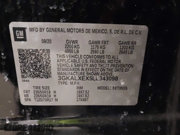 2020 GMC Terrain Denali with VIN 3GKALXEX5LL343098, listed as a IAAI auction lot 41213484 with 51,346 mi miles and . Bid and sale history available at DreamBid. Image 9.
