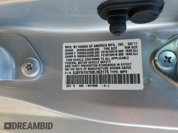 2011 Honda Element EX with VIN 5J6YH1H76BL003175, listed as a Copart auction lot 48856435 with 91,619 mi miles and Salvage Title. Bid and sale history available at DreamBid. Image 15.