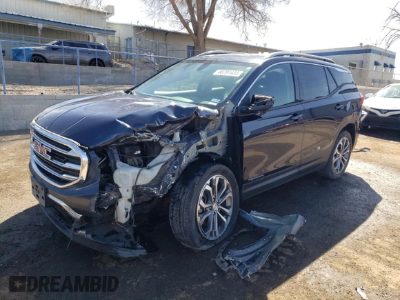 2018 GMC Terrain SLT with VIN 3GKALPEX5JL325116, listed as a Copart auction lot 46791435 with 98,385 mi miles and Salvage Title. Bid and sale history available at carsss.com. Image 1.