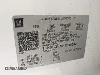 2019 GMC Yukon XL SLT with VIN 1GKS1GKC1KR335082, listed as a IAAI auction lot 41652504 with 135,824 mi miles. Bid and sale history available at carsss.com. Image 9.
