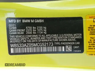 2021 BMW M4 Competition with VIN WBS33AZ05MCG52173, listed as a Copart auction lot 56218244 with 0 mi miles and Salvage Title. Bid and sale history available at carsss.com. Image 13.