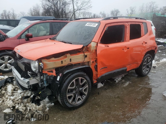 2017 Jeep Renegade Latitude z VIN ZACCJBBB9HPF20630, wystawiony jako Copart lot #44950155 z przebiegiem 72 506 mil mil oraz Szkoda całkowita • Salvage title. Historia ofert i sprzedaży dostępna na DreamBid. Obrazek 1.