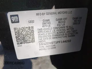 2023 Chevrolet Malibu LT with VIN 1G1ZD5ST1PF144222, listed as a IAAI auction lot 41638761 with 12,644 mi miles and . Bid and sale history available at DreamBid. Image 9.