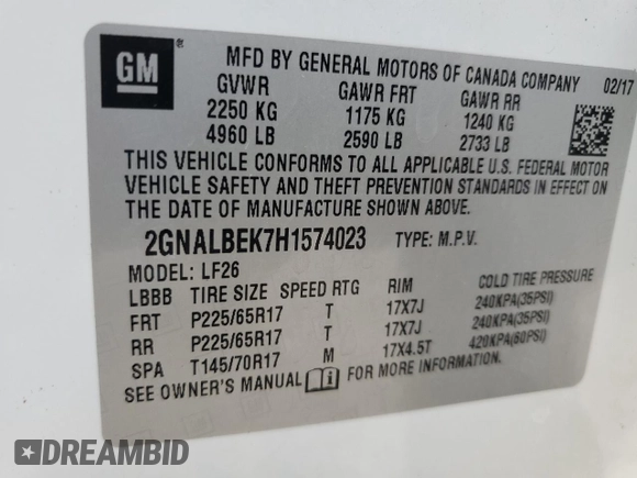 2017 Chevrolet Equinox LS z VIN 2GNALBEK7H1574023, wystawiony jako Copart lot #56935715 z przebiegiem 92 210 mil mil oraz Szkoda całkowita • Salvage title. Historia ofert i sprzedaży dostępna na DreamBid. Obrazek 13.
