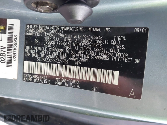 2005 Toyota Sienna CE with VIN 5TDZA23C35S227399, listed as a IAAI auction lot 42360622 with 278,338 mi miles and . Bid and sale history available at DreamBid. Image 9.