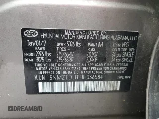 2017 Hyundai Santa Fe 2.4L z VIN 5NMZTDLB1HH036584, wystawiony jako Copart lot #56033815 z przebiegiem 56 003 mil mil oraz Szkoda całkowita • Salvage title. Historia ofert i sprzedaży dostępna na DreamBid. Obrazek 13.