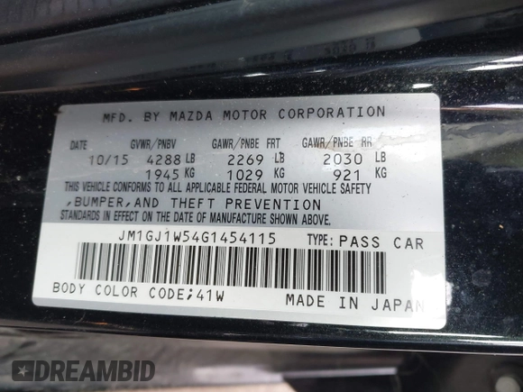 2016 Mazda 6 i Grand Touring with VIN JM1GJ1W54G1454115, listed as a IAAI auction lot 41203298 with 104,632 mi miles and . Bid and sale history available at DreamBid. Image 9.