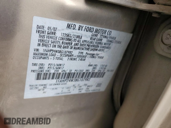 2008 Ford Taurus SEL with VIN 1FAHP24W38G107982, listed as a Copart auction lot 70282324 with 190,504 mi miles and Non Repairable. Bid and sale history available at carsss.com. Image 12.