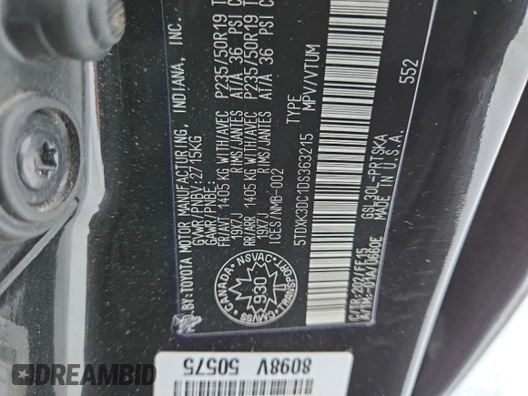 2013 Toyota Sienna SE z VIN 5TDXK3DC1DS363215, wystawiony jako Copart lot #43963015 z przebiegiem Nie podano mil oraz Szkoda całkowita • Salvage title. Historia ofert i sprzedaży dostępna na DreamBid. Obrazek 13.