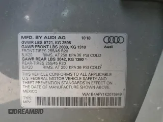 2019 Audi SQ5 Premium Plus with VIN WA1B4AFY1K2015849, listed as a Copart auction lot 52017083 with 25,465 mi miles. Bid and sale history available at carsss.com. Image 13.