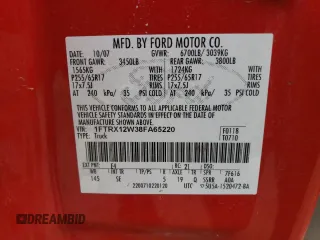 2008 Ford F-150 STX with VIN 1FTRX12W38FA65220, listed as a Copart auction lot 59760725 with 147,469 mi miles and Salvage title. Bid and sale history available at DreamBid. Image 12.