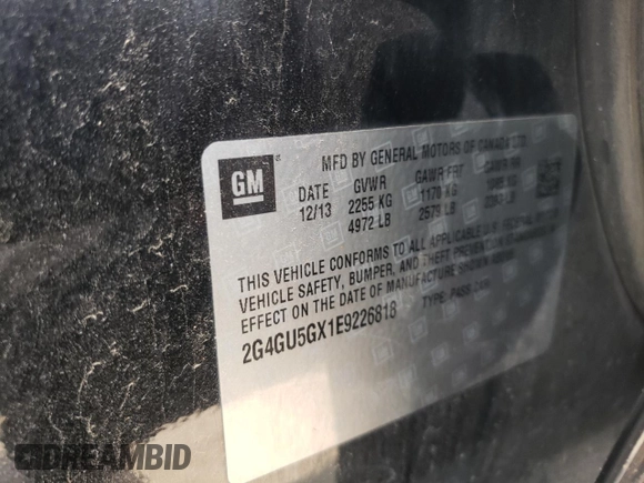 2014 Buick Regal GS with VIN 2G4GU5GX1E9226818, listed as a Copart auction lot 55704254 with 70,290 mi miles and Salvage Title. Bid and sale history available at DreamBid. Image 12.