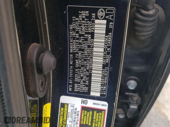 2014 Toyota Corolla L with VIN 2T1BURHE2EC021639, listed as a Copart auction lot 49306915 with 168,891 mi miles and Salvage title. Bid and sale history available at DreamBid. Image 12.