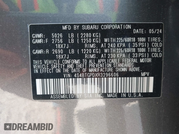 2024 Subaru Outback Touring XT with VIN 4S4BTGPDXR3296606, listed as a IAAI auction lot 41219267 with 11,171 mi miles and . Bid and sale history available at DreamBid. Image 9.