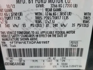 2013 Ford F-150 XL with VIN 1FTFW1ETXDFA61957, listed as a Copart auction lot 46628685 with 186,266 mi miles and Non Repairable. Bid and sale history available at carsss.com. Image 12.