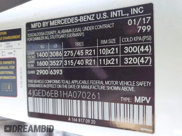 2017 Mercedes-Benz GLE 43 AMG с VIN 4JGED6EB1HA070261, выставлен на аукционе IAAI как лот 41634251 с пробегом 85 000 миль миль и . История ставок и продаж доступна на DreamBid. Изображение 9.