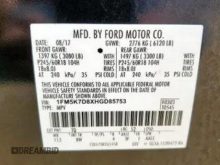 2017 Ford Explorer XLT с VIN 1FM5K7D8XHGD85753, выставлен на аукционе Copart как лот 58964305 с пробегом 50 198 миль миль и Списание • Salvage title. История ставок и продаж доступна на DreamBid. Изображение 14.