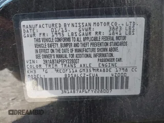 2015 Nissan Sentra SV with VIN 3N1AB7AP6FY228007, listed as a IAAI auction lot 41796893 with 114,552 mi miles and . Bid and sale history available at DreamBid. Image 9.