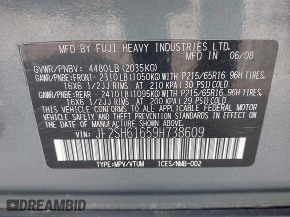 2009 Subaru Forester X с VIN JF2SH61659H738609, выставлен на аукционе IAAI как лот 42434424 с пробегом 218 580 миль миль и . История ставок и продаж доступна на DreamBid. Изображение 9.
