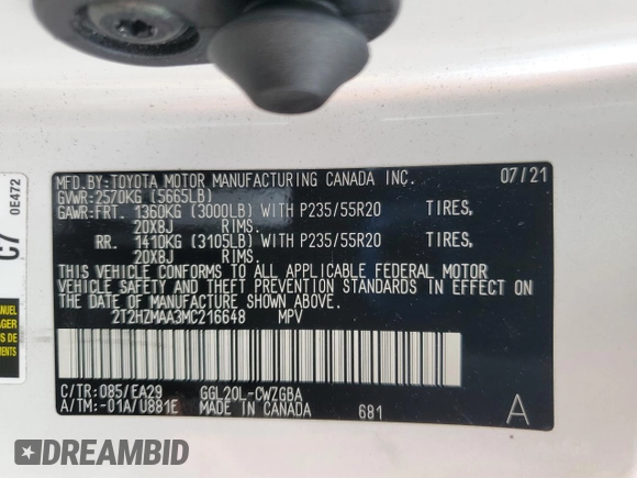 2021 Lexus RX 350 with VIN 2T2HZMAA3MC216648, listed as a Copart auction lot 62113085 with 47,608 mi miles and Salvage title. Bid and sale history available at DreamBid. Image 13.