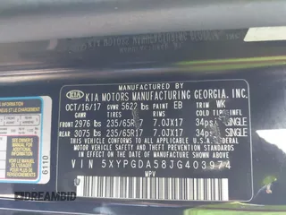 2018 Kia Sorento LX V6 with VIN 5XYPGDA58JG403974, listed as a IAAI auction lot 41233326 with 58,099 mi miles. Bid and sale history available at carsss.com. Image 9.