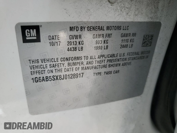 2018 Cadillac ATS Luxury RWD z VIN 1G6AB5SX8J0128917, wystawiony jako Copart lot #73596104 z przebiegiem Nie podano mil oraz Szkoda całkowita • Salvage title. Historia ofert i sprzedaży dostępna na DreamBid. Obrazek 12.