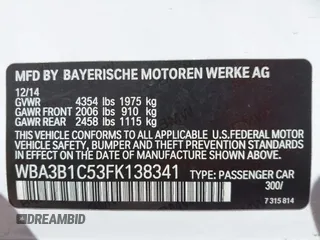 2015 BMW 3 Series 320i with VIN WBA3B1C53FK138341, listed as a IAAI auction lot 41757490 with 125,280 mi miles. Bid and sale history available at carsss.com. Image 9.