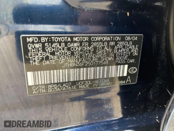 2005 Lexus LS 430 z VIN JTHBN36F250177548, wystawiony jako Copart lot #54142625 z przebiegiem 228 639 mil mil oraz Czysty tytuł • Clean title. Historia ofert i sprzedaży dostępna na DreamBid. Obrazek 10.