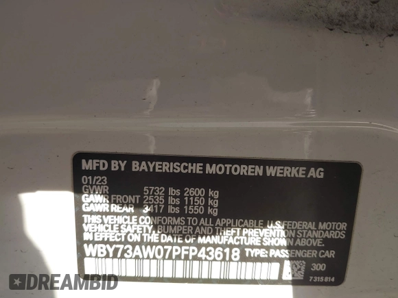 2023 BMW i4 eDrive40 z VIN WBY73AW07PFP43618, wystawiony jako IAAI lot #41366523 z przebiegiem Nie podano mil oraz . Historia ofert i sprzedaży dostępna na DreamBid. Obrazek 8.