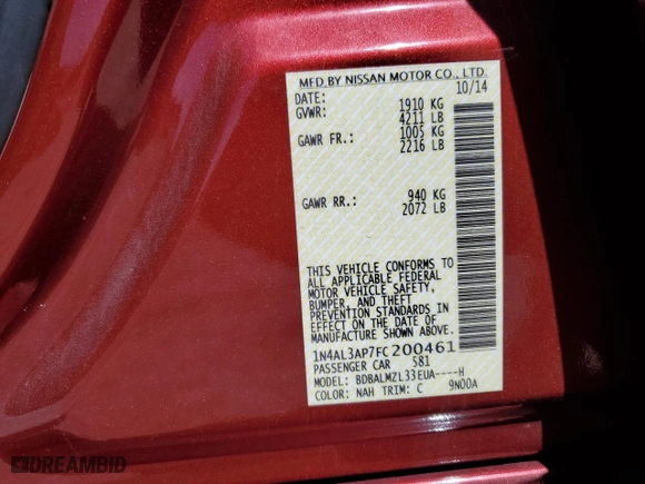 2015 Nissan Altima 2.5 SV with VIN 1N4AL3AP7FC200461, listed as a Copart auction lot 47093155 with 155,239 mi miles and Salvage Title. Bid and sale history available at carsss.com. Image 14.