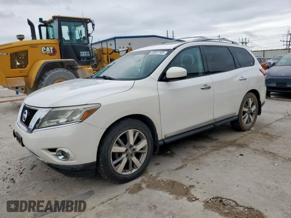 2013 Nissan Pathfinder Platinum with VIN 5N1AR2MM1DC645629, listed as a Copart auction lot 58501165 with 172,776 mi miles and Clean title. Bid and sale history available at DreamBid. Image 1.