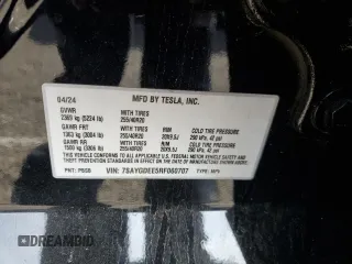 2024 Tesla Model Y Long Range with VIN 7SAYGDEE5RF060707, listed as a Copart auction lot 87288784 with Not provided miles and Salvage title. Bid and sale history available at DreamBid. Image 14.