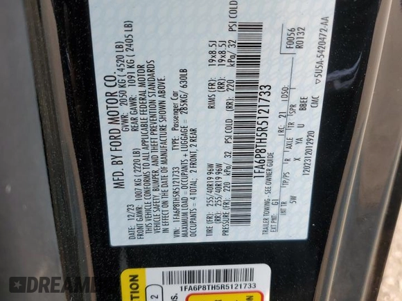 2024 Ford Mustang EcoBoost with VIN 1FA6P8TH5R5121733, listed as a Copart auction lot 50717815 with 9,748 mi miles and Salvage Title. Bid and sale history available at carsss.com. Image 12.