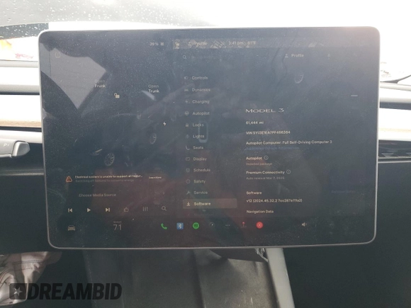 2023 Tesla Model 3 с VIN 5YJ3E1EA7PF466364, выставлен на аукционе Copart как лот 48491475 с пробегом 61 444 миль миль и Списание • Salvage title. История ставок и продаж доступна на DreamBid. Изображение 9.