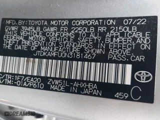 2022 Toyota Prius L Eco with VIN JTDKAMFU0N3181467, listed as a IAAI auction lot 41802679 with 121,749 mi miles. Bid and sale history available at carsss.com. Image 9.