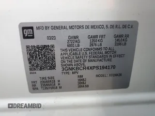 2023 Chevrolet Blazer LT z VIN 3GNKBCR4XPS194170, wystawiony jako Copart lot #54241085 z przebiegiem 40 403 mil mil oraz Nie do naprawy • Non repairable. Historia ofert i sprzedaży dostępna na DreamBid. Obrazek 14.