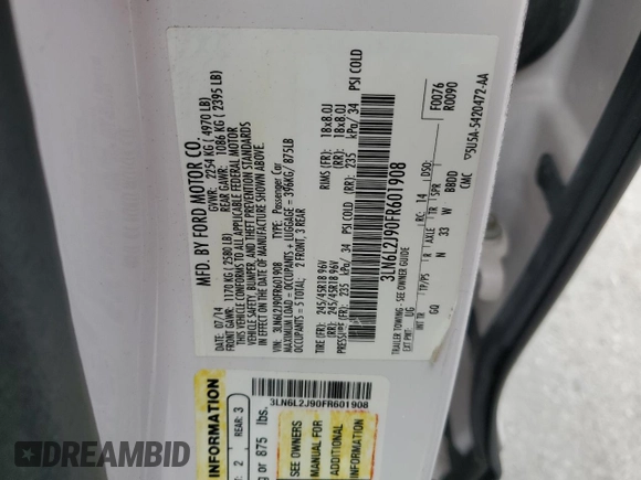 2015 Lincoln MKZ z VIN 3LN6L2J90FR601908, wystawiony jako Copart lot #55516355 z przebiegiem 127 487 mil mil oraz Szkoda całkowita • Salvage title. Historia ofert i sprzedaży dostępna na DreamBid. Obrazek 13.