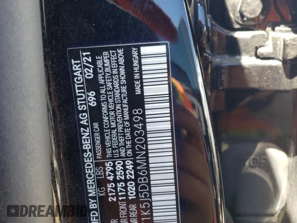 2021 Mercedes-Benz CLA 45 AMG with VIN W1K5J5DB6MN203498, listed as a Copart auction lot 61161904 with 48,058 mi miles and Salvage Title. Bid and sale history available at DreamBid. Image 12.