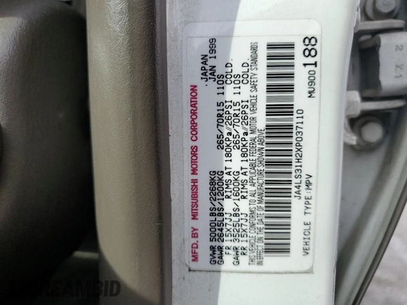 1999 Mitsubishi Montero LS z VIN JA4LS31H2XP037110, wystawiony jako Copart lot #45447485 z przebiegiem 166 942 mil mil oraz Szkoda całkowita • Salvage title. Historia ofert i sprzedaży dostępna na DreamBid. Obrazek 13.