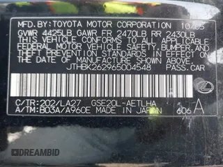2006 Lexus IS 250 with VIN JTHBK262965004548, listed as a IAAI auction lot 42003962 with 261,584 mi miles and . Bid and sale history available at DreamBid. Image 9.